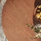 Calen Walnut-Tone Round Wood Pedestal Dining Table with Sculptural Column Base - image 1