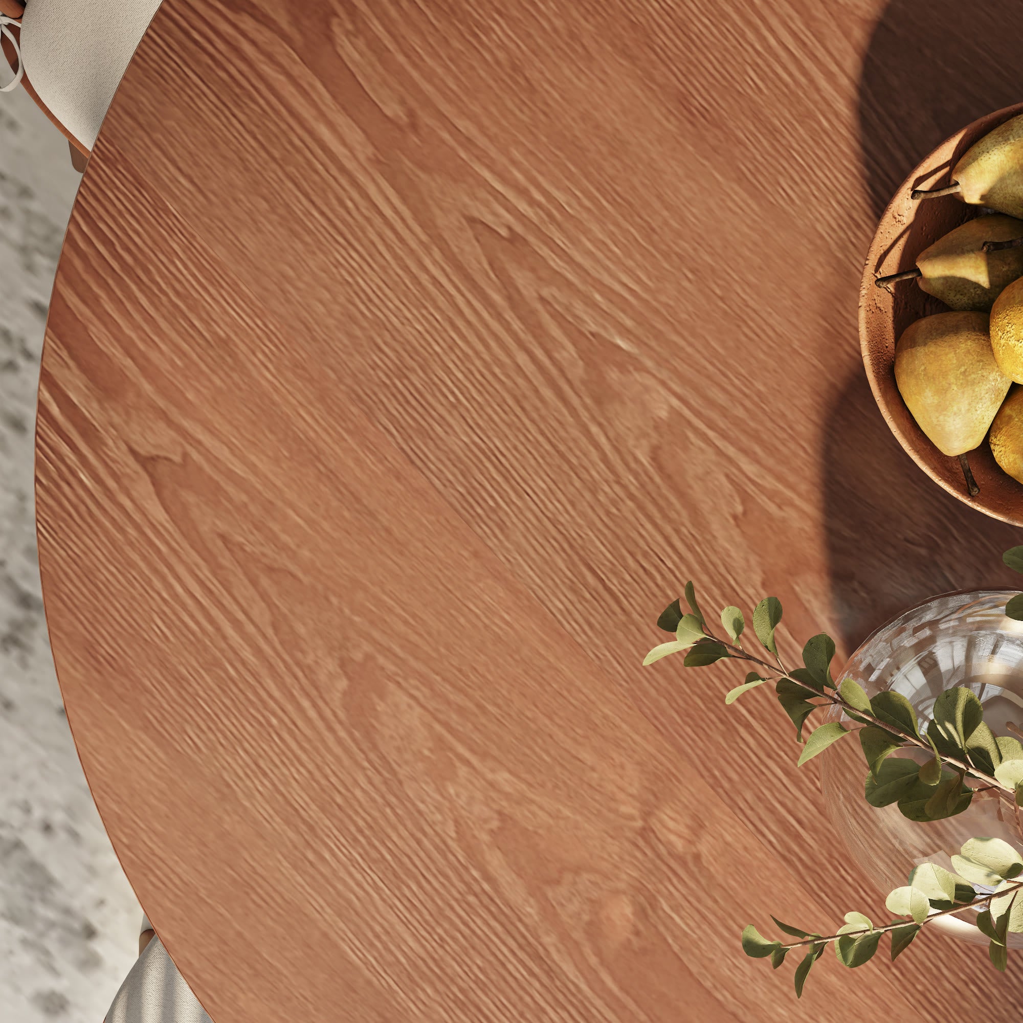 Calen Walnut-Tone Round Wood Pedestal Dining Table with Sculptural Column Base - image 1