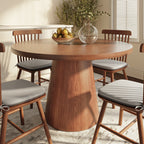 Calen Walnut-Tone Round Wood Pedestal Dining Table with Sculptural Column Base - 47.24'' W X 47.24'' D X 29.53'' H - image 0