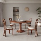 Liora Walnut Round Solid Wood Pedestal Dining Table with Solid Wood Top and Pandora Stone Removable Lazy Susan - image 4