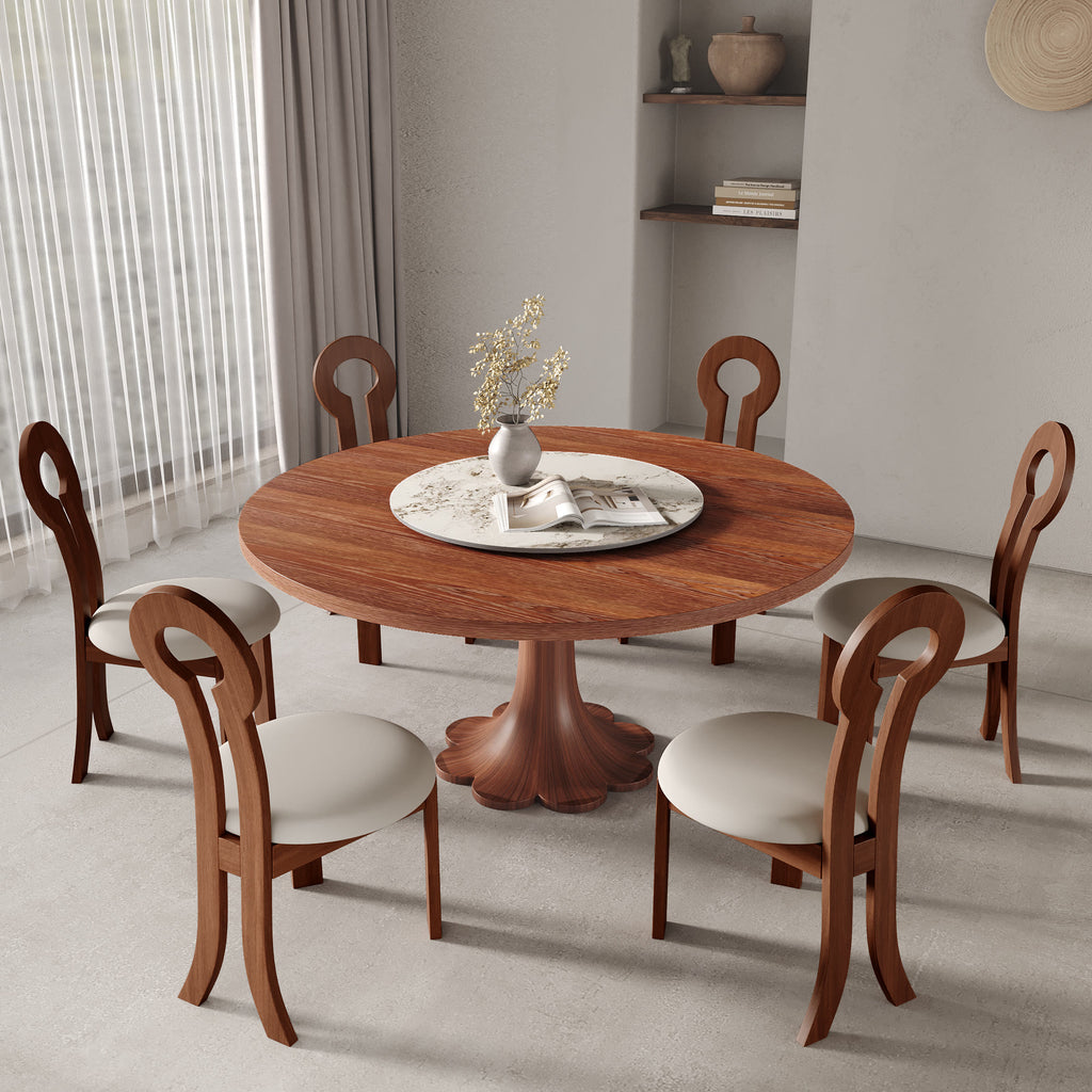 Liora Walnut Round Solid Wood Pedestal Dining Table with Solid Wood Top and Pandora Stone Removable Lazy Susan - image 5