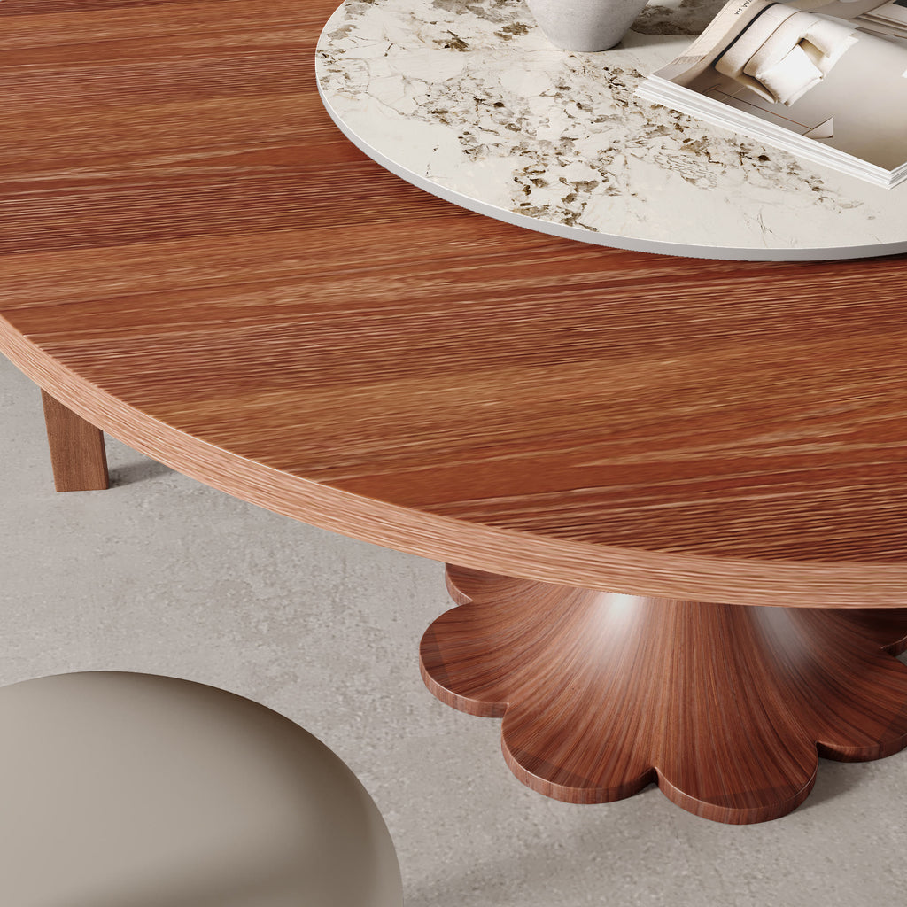 Liora Walnut Round Solid Wood Pedestal Dining Table with Solid Wood Top and Pandora Stone Removable Lazy Susan - image 1