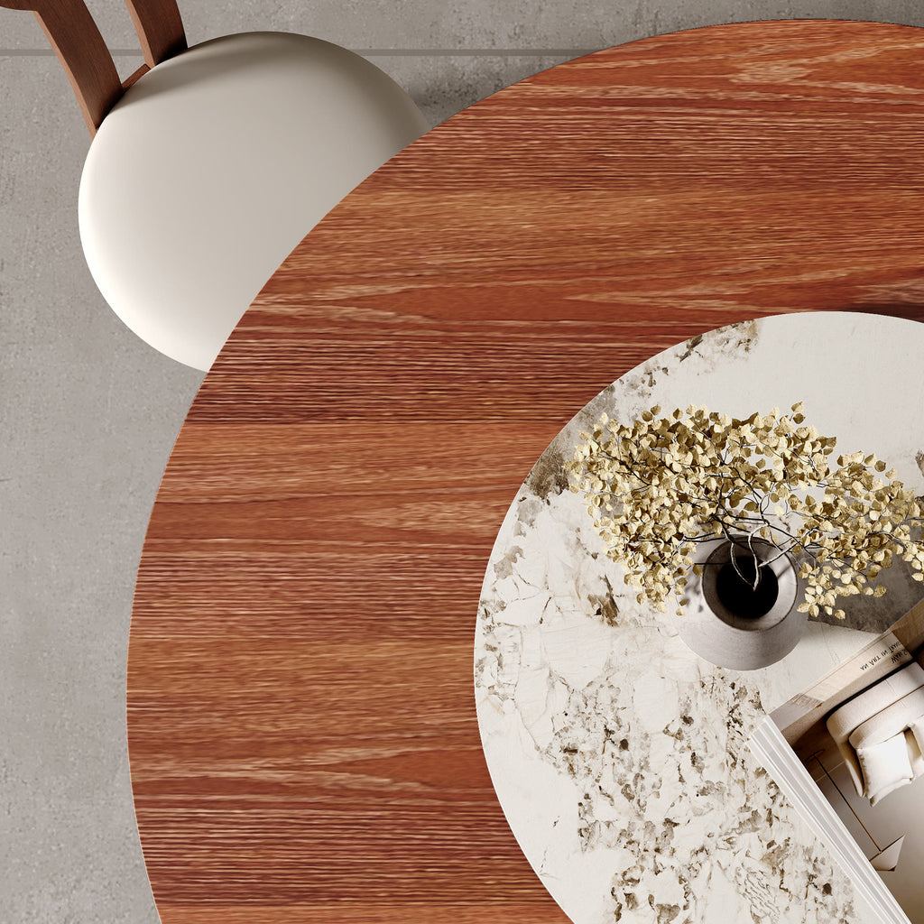 Liora Walnut Round Solid Wood Pedestal Dining Table with Solid Wood Top and Pandora Stone Removable Lazy Susan - image 3