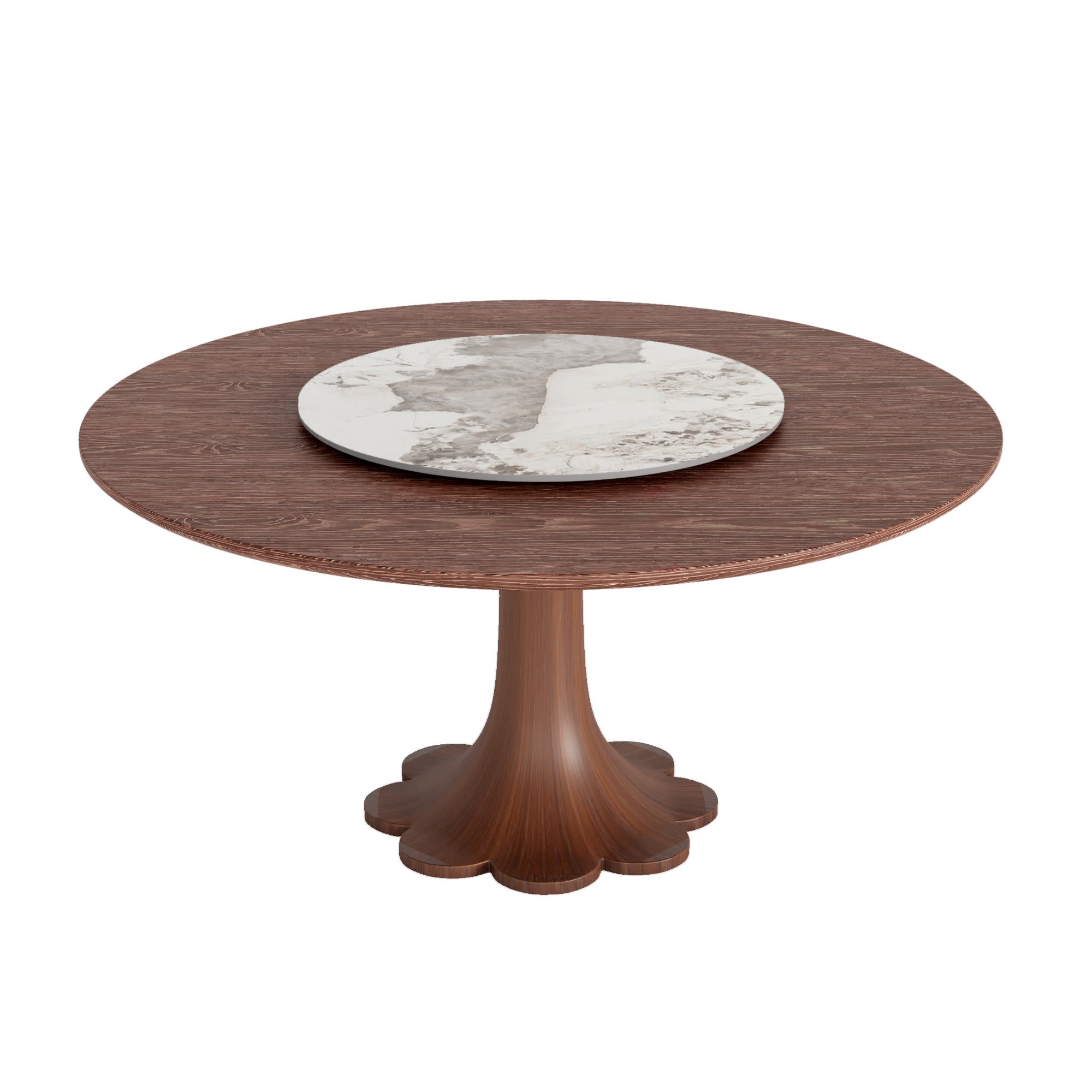Liora Walnut Round Solid Wood Pedestal Dining Table with Solid Wood Top and Pandora Stone Removable Lazy Susan - image 6