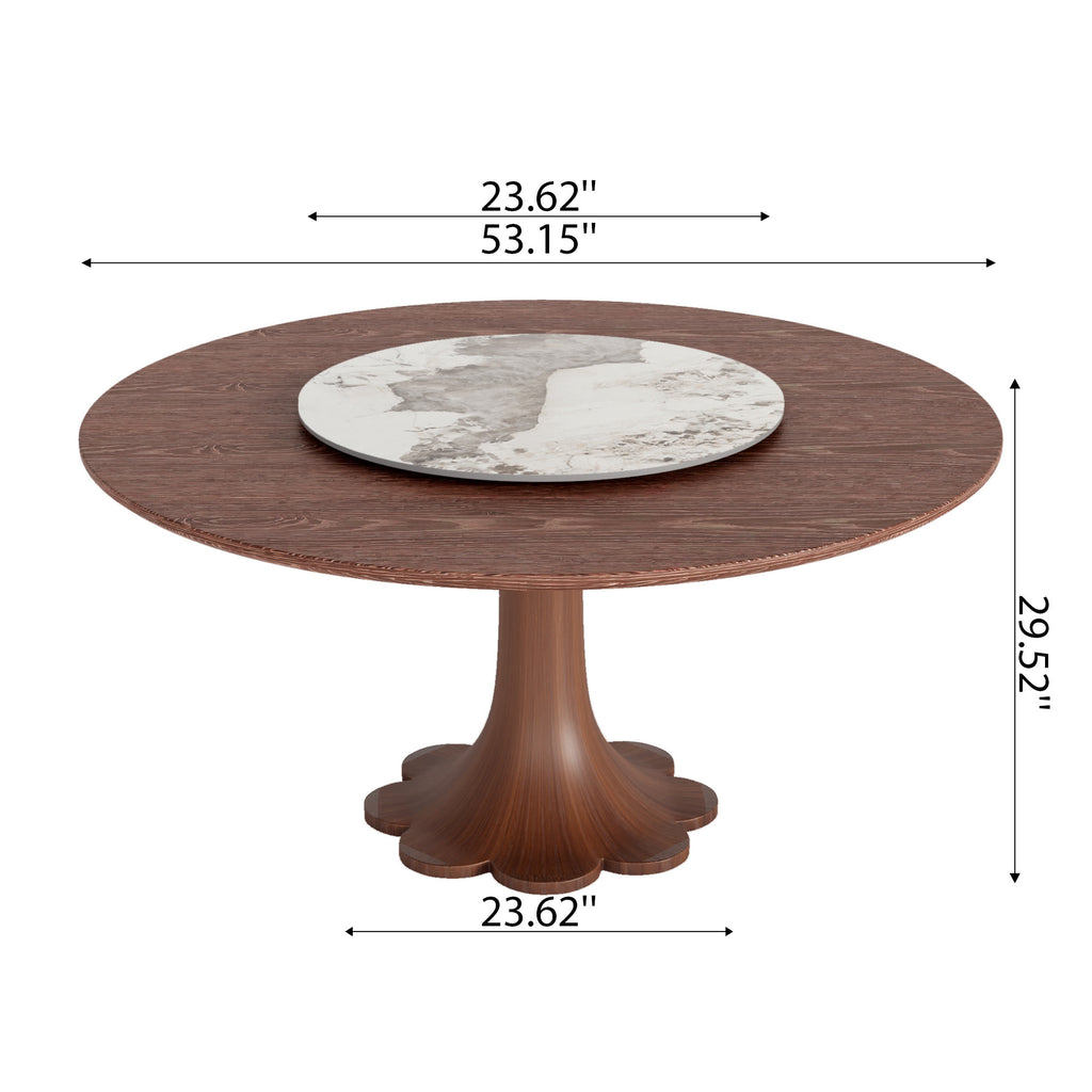 Liora Walnut Round Solid Wood Pedestal Dining Table with Solid Wood Top and Pandora Stone Removable Lazy Susan - image 7