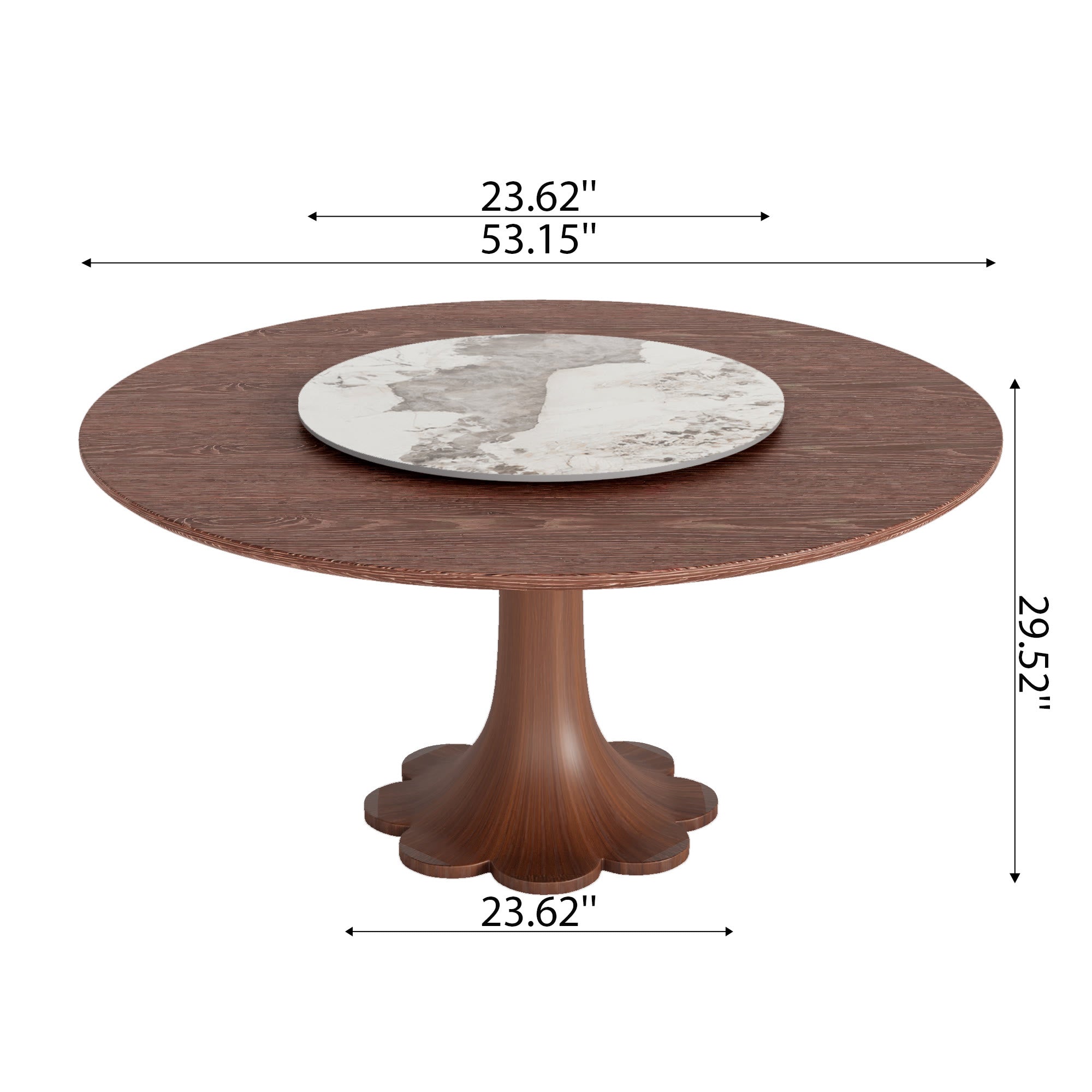 Liora Walnut Round Solid Wood Pedestal Dining Table with Solid Wood Top and Pandora Stone Removable Lazy Susan - image 7