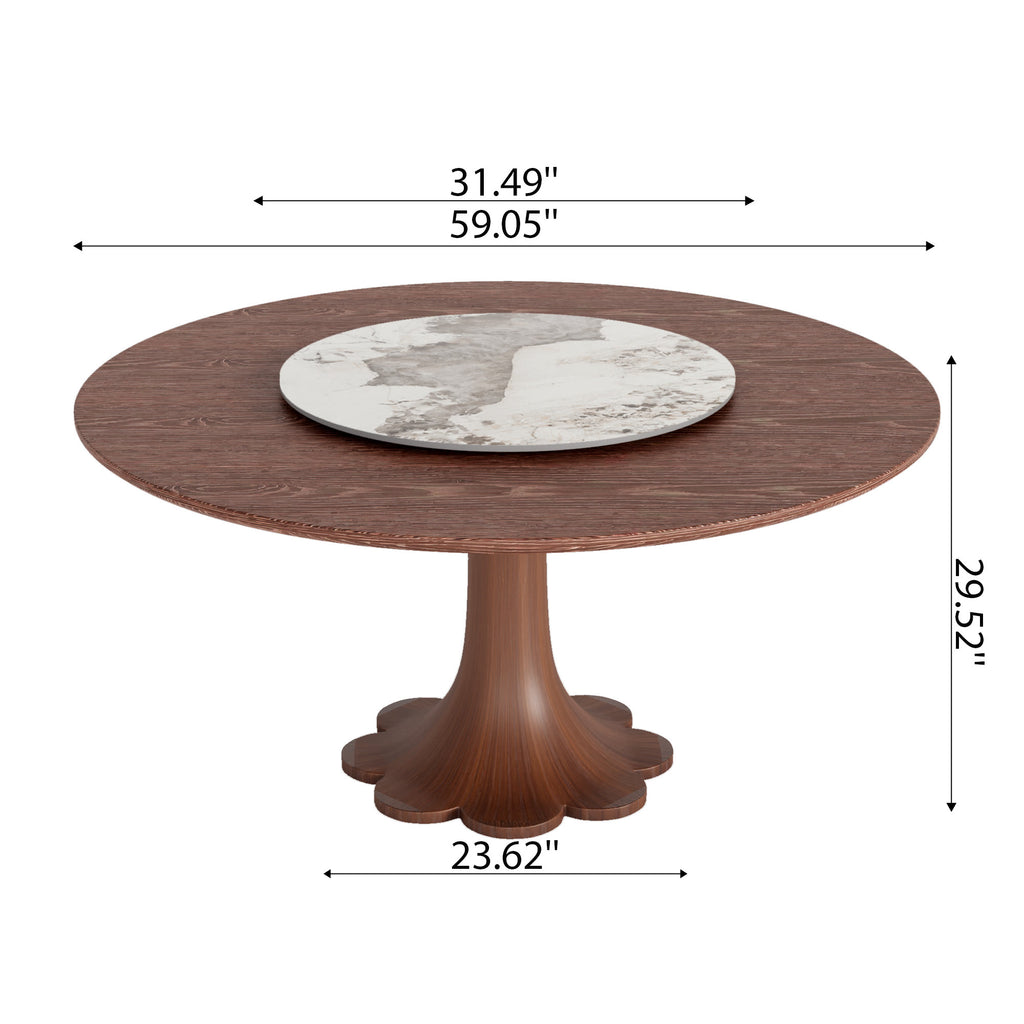 Liora Walnut Round Solid Wood Pedestal Dining Table with Solid Wood Top and Pandora Stone Removable Lazy Susan - image 8