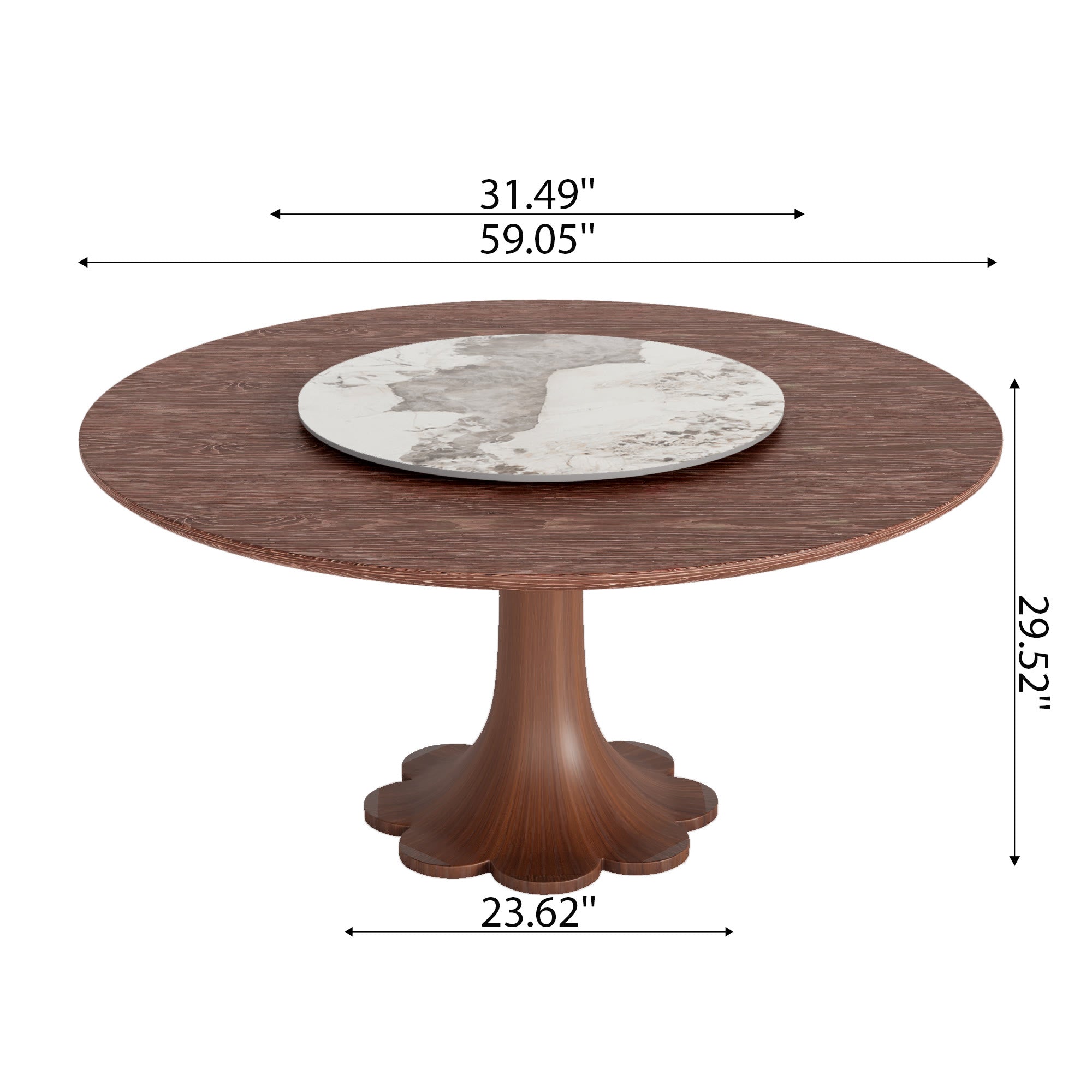Liora Walnut Round Solid Wood Pedestal Dining Table with Solid Wood Top and Pandora Stone Removable Lazy Susan - image 8