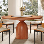 Soluna Walnut Round Solid Wood Pedestal Dining Table with Solid Wood Top and Snow White Stone Lazy Susan - 59.05'' W X 59.05'' D X 29.53'' H - image 0