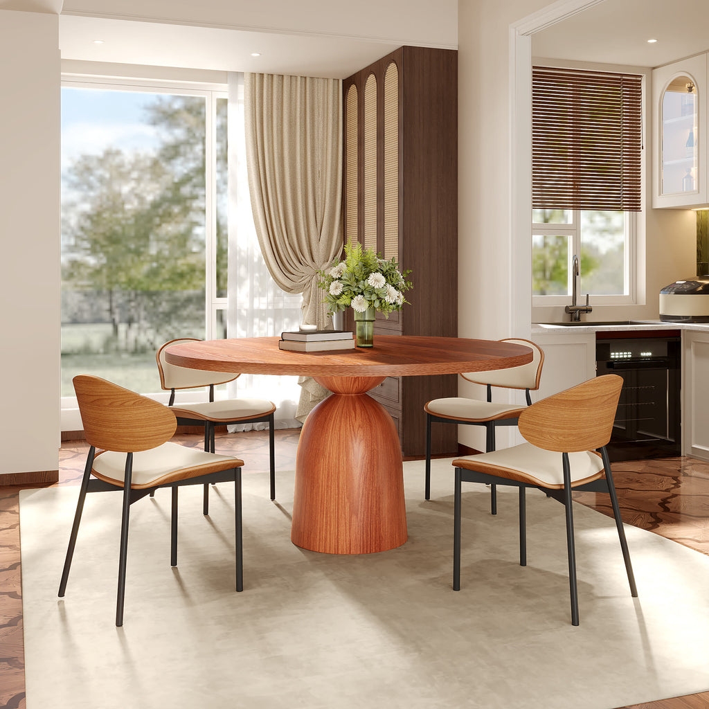 Soluna Walnut Round Solid Wood Pedestal Dining Table with Solid Wood Top and Snow White Stone Lazy Susan - image 1