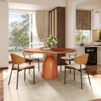 Soluna Walnut Round Solid Wood Pedestal Dining Table with Solid Wood Top and Snow White Stone Lazy Susan - image 1