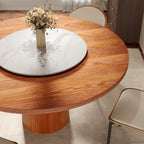 Soluna Walnut Round Solid Wood Pedestal Dining Table with Solid Wood Top and Snow White Stone Lazy Susan - image 4