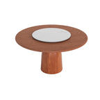 Soluna Walnut Round Solid Wood Pedestal Dining Table with Solid Wood Top and Snow White Stone Lazy Susan - image 5