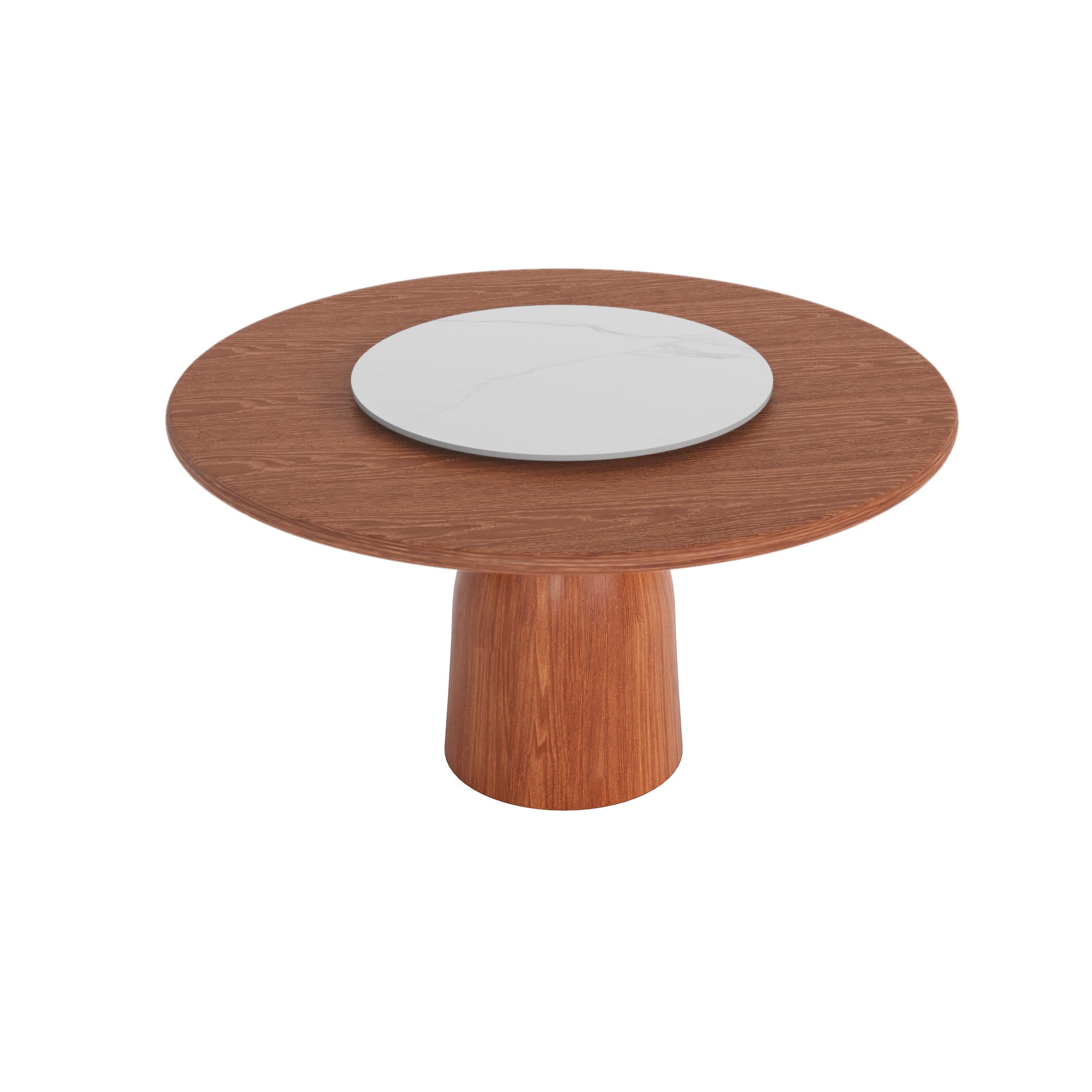 Soluna Walnut Round Solid Wood Pedestal Dining Table with Solid Wood Top and Snow White Stone Lazy Susan - image 5