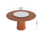Soluna Walnut Round Solid Wood Pedestal Dining Table with Solid Wood Top and Snow White Stone Lazy Susan - image 6