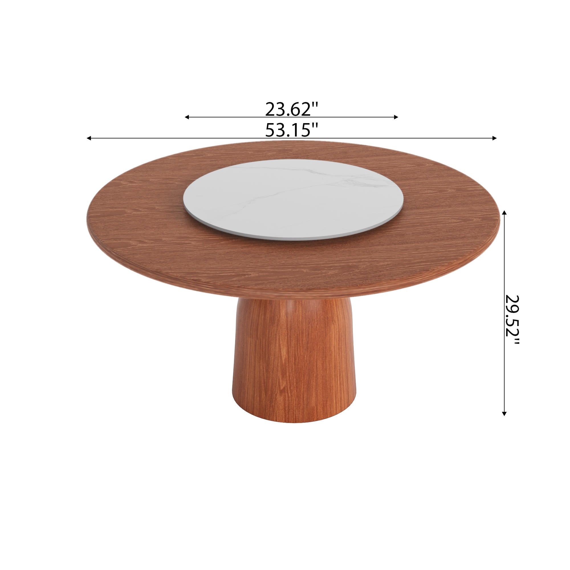 Soluna Walnut Round Solid Wood Pedestal Dining Table with Solid Wood Top and Snow White Stone Lazy Susan - image 6