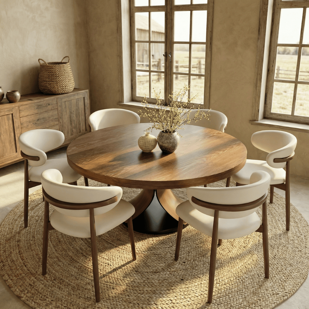 Round Dining Table Set with 4/6/8 Curved Backrest Solid Wood Dining Chairs - Dark Walnut - 59" Table+6x Chairs - image 3