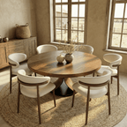 Round Dining Table Set with 4/6/8 Curved Backrest Solid Wood Dining Chairs - Dark Walnut - 59" Table+6x Chairs - image 3