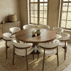 Round Dining Table Set with 4/6/8 Curved Backrest Solid Wood Dining Chairs - Dark Walnut - 59" Table+8x Chairs - image 1