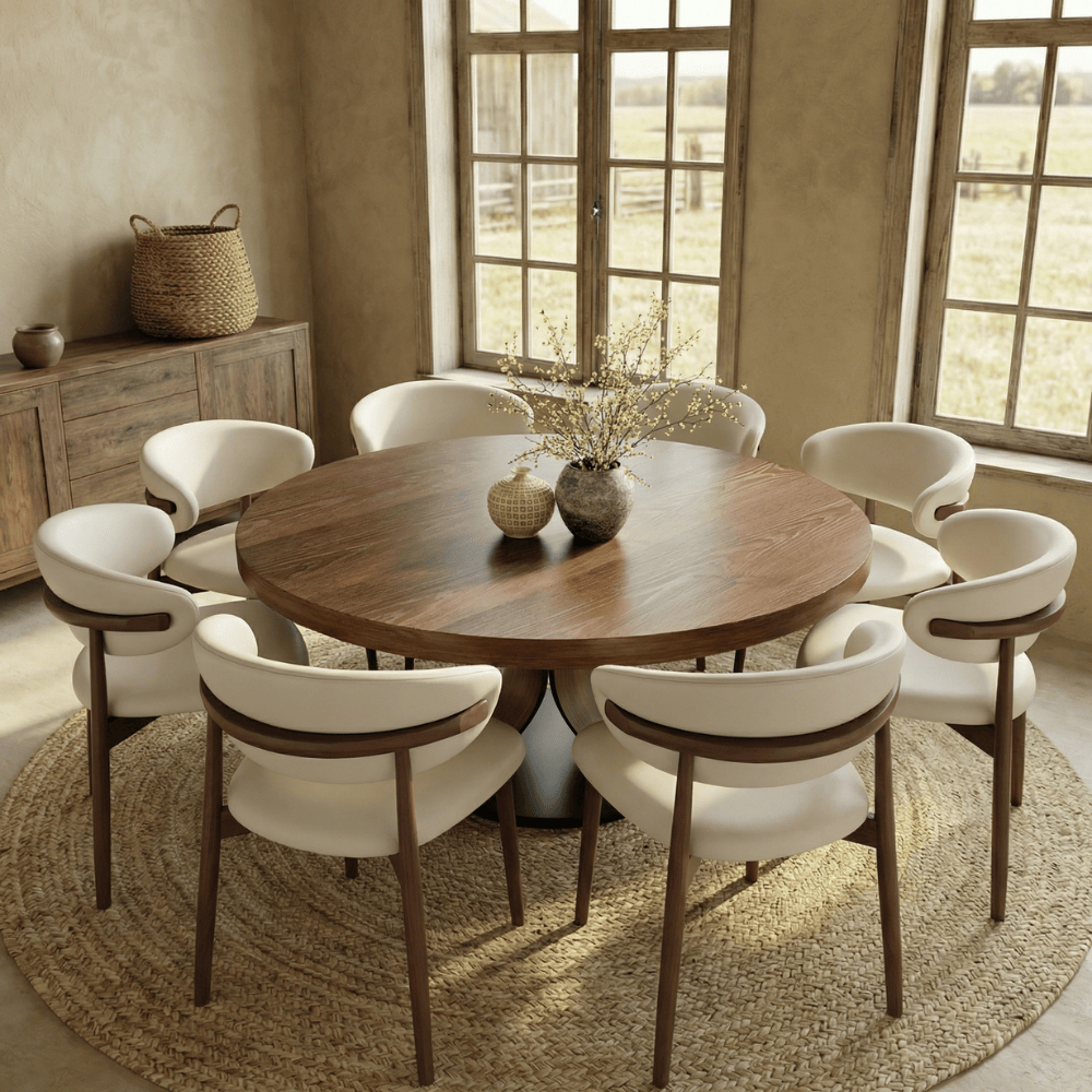 Round Dining Table Set with 4/6/8 Curved Backrest Solid Wood Dining Chairs - Dark Walnut - 59" Table+8x Chairs - image 1