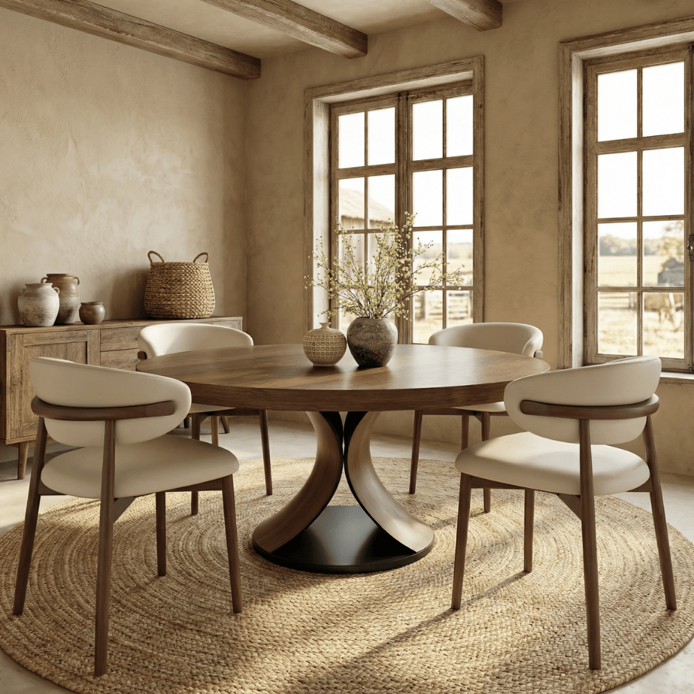 Round Dining Table Set with 4/6/8 Curved Backrest Solid Wood Dining Chairs - Dark Walnut - 59" Table+4x Chairs - image 0