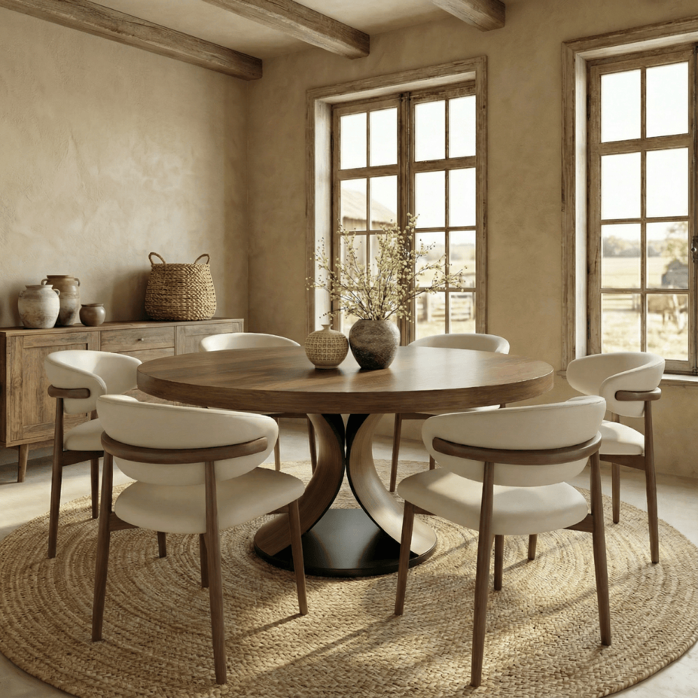 Round Dining Table Set with 4/6/8 Curved Backrest Solid Wood Dining Chairs - image 2