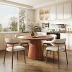 7-Piece Rubber Wood Kitchen Round Dining Table With Bucket Base With Curved Backrest  Dining Chairs - image 3