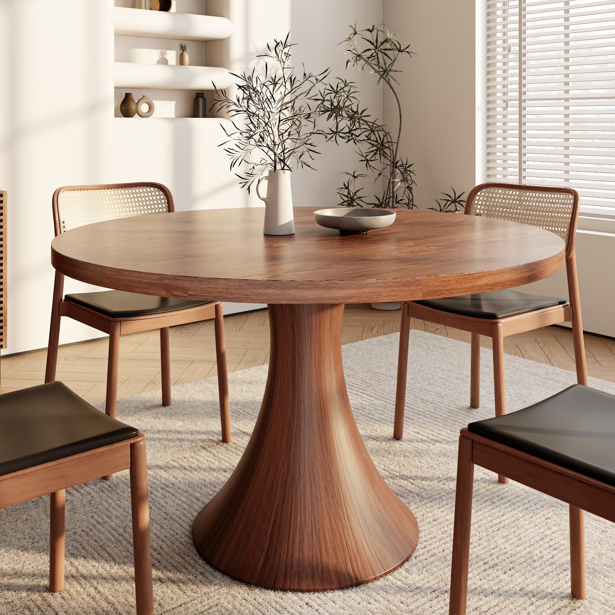 Hourglass-Shaped Solid Wood Base Dining Table For 2-4 Person - Brown+Brown - W43.31" x D43.31" x H29.53" - image 5