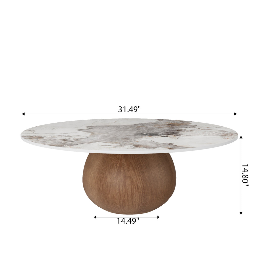 Modern Round Coffee Table: Sintered Stone Top & Solid Wood Pedestal Base - image 12