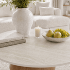 Modern Round Coffee Table: Sintered Stone Top & Solid Wood Pedestal Base - image 7