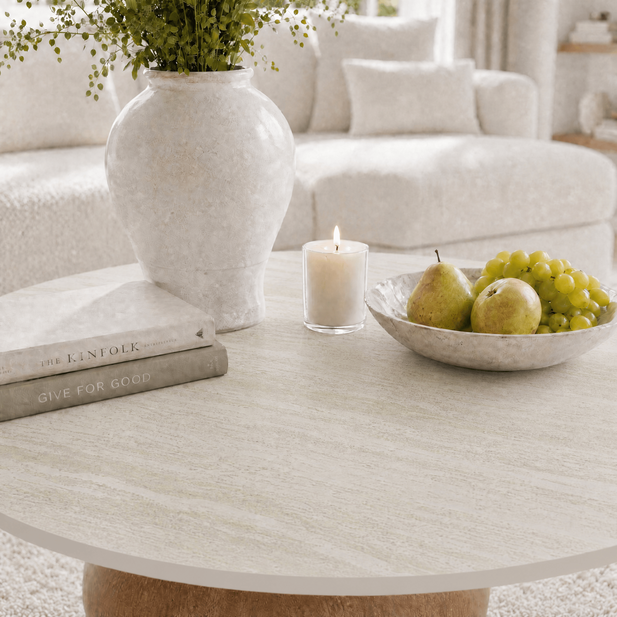 Modern Round Coffee Table: Sintered Stone Top & Solid Wood Pedestal Base - image 7