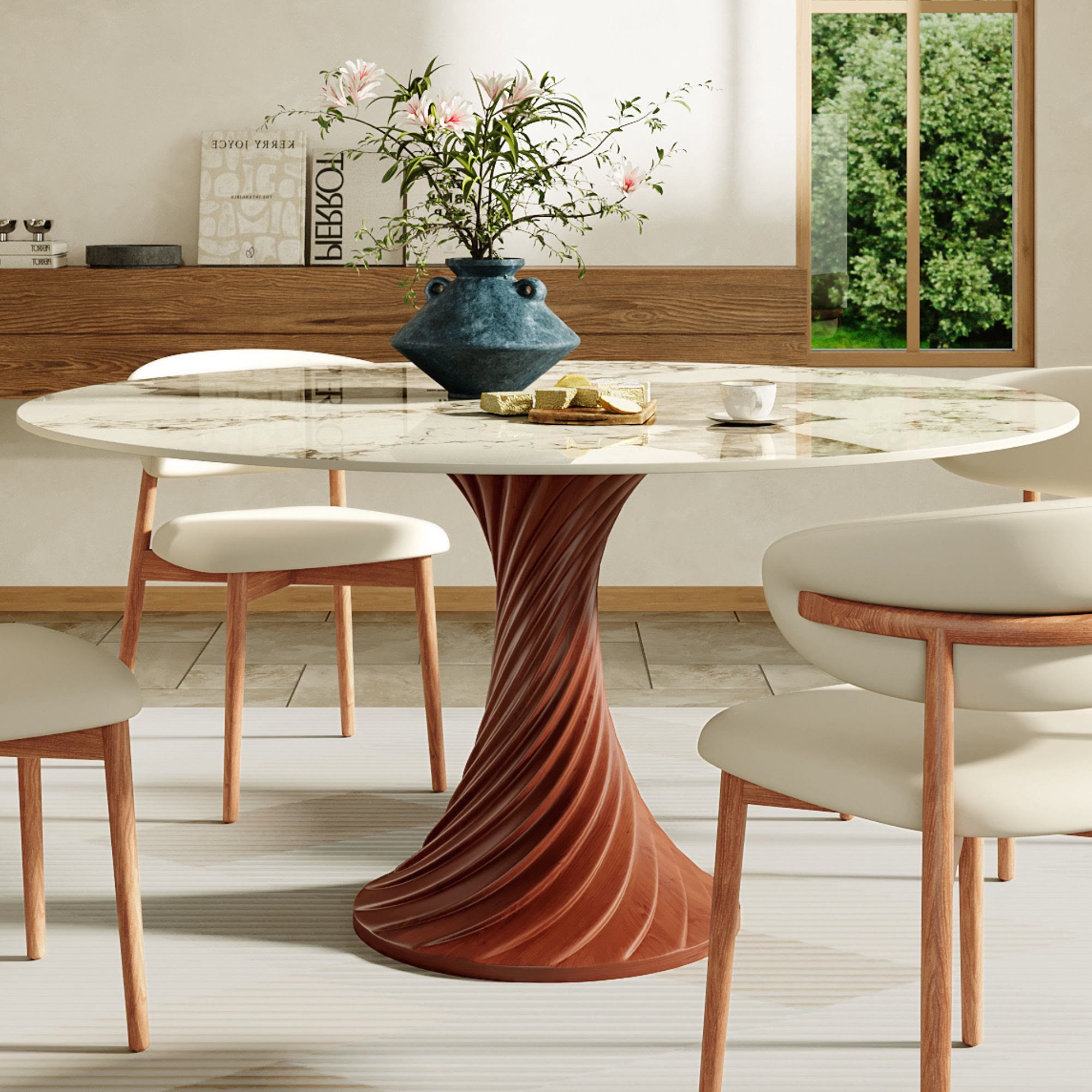 Walnut Spiral Base Dining Table with Sintered Stone Top For 2-8 - Pandora - 59" Table - image 4