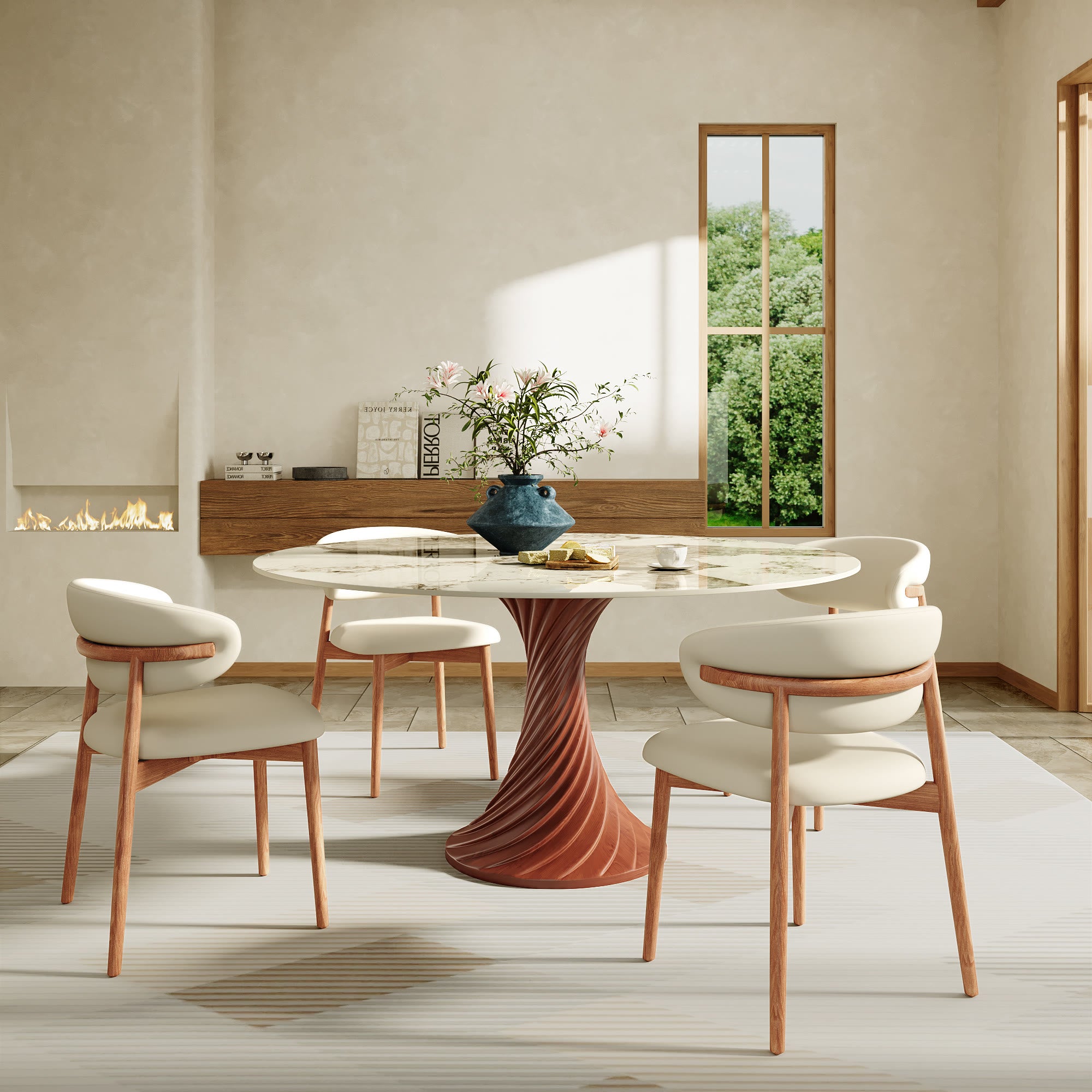 Walnut Spiral Base Dining Table with Sintered Stone Top For 2-8 - image 6