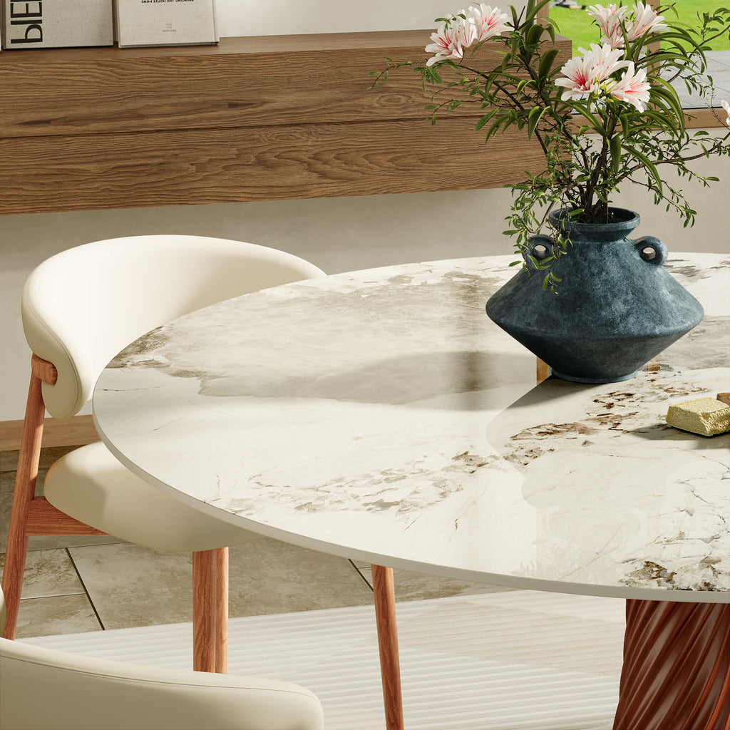 Walnut Spiral Base Dining Table with Sintered Stone Top For 2-8 - image 5