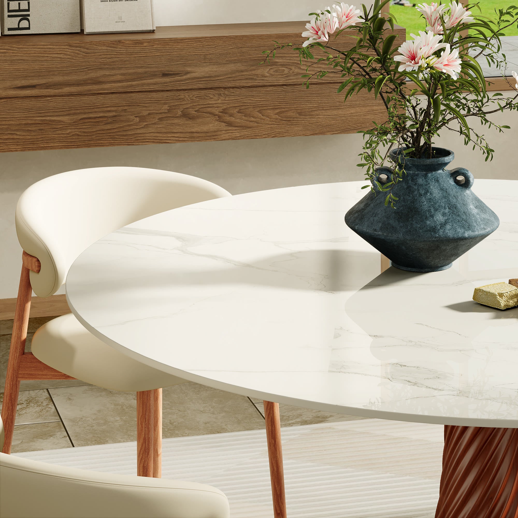 Walnut Spiral Base Dining Table with Sintered Stone Top For 2-8 - image 1