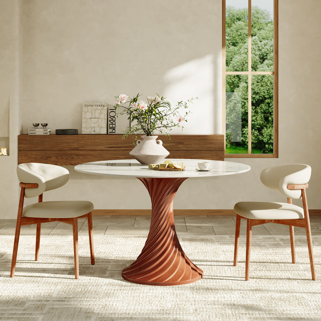 Walnut Spiral Base Dining Table with Sintered Stone Top For 2-8 - image 3