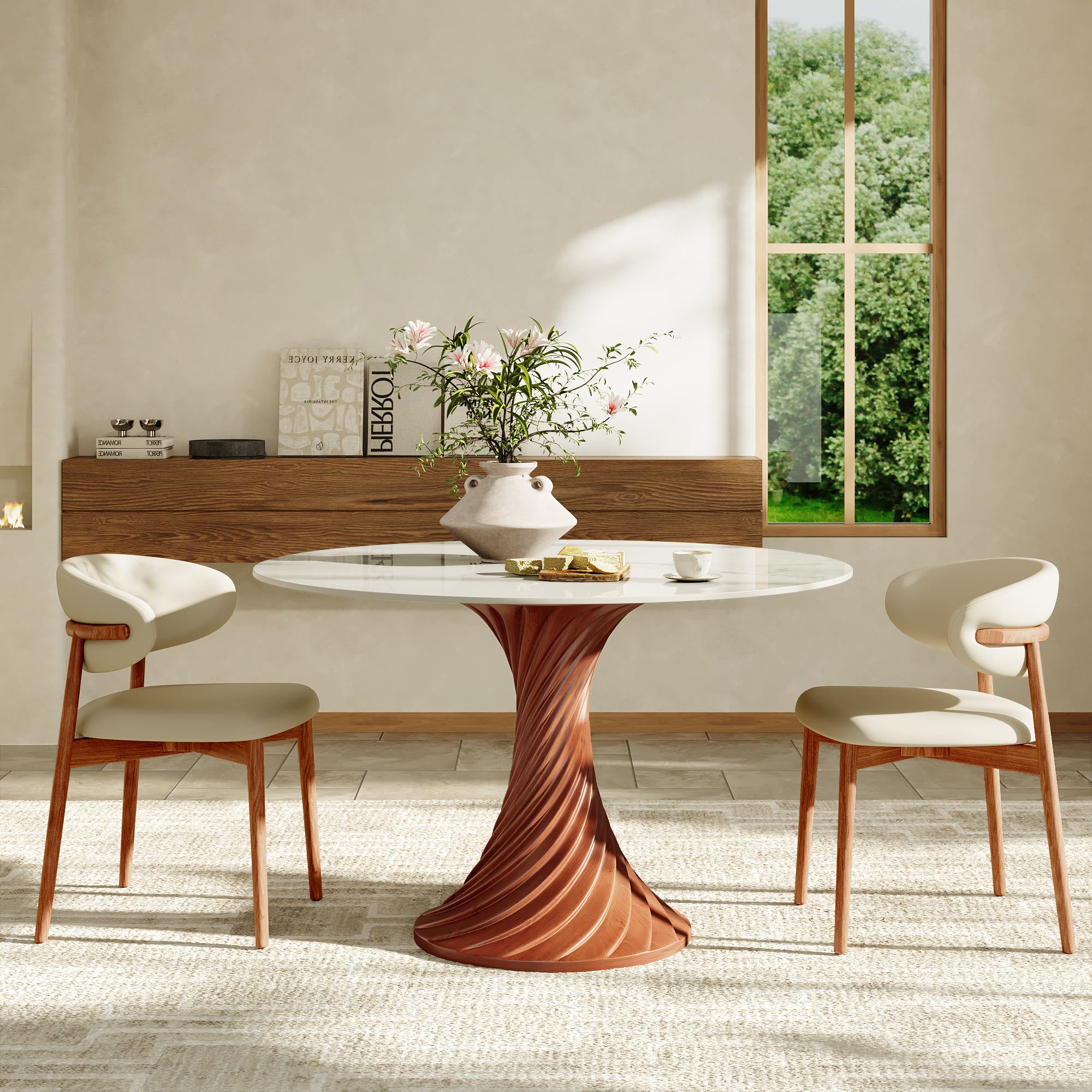 Walnut Spiral Base Dining Table with Sintered Stone Top For 2-8 - image 3