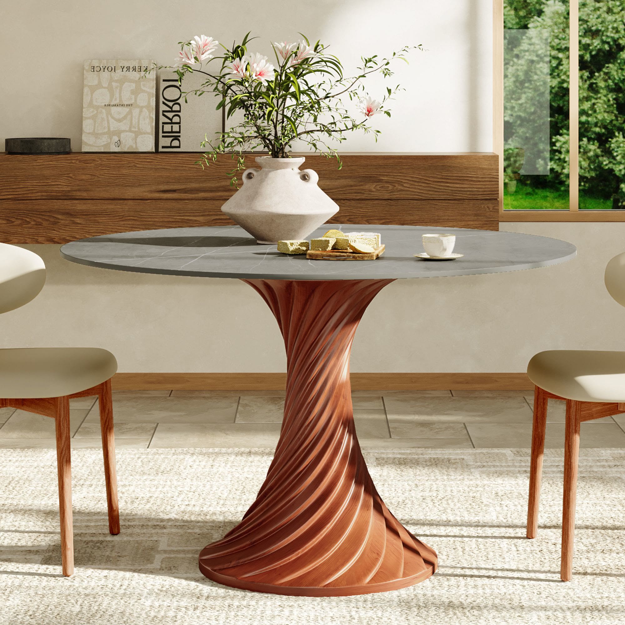 Walnut Spiral Base Dining Table with Sintered Stone Top For 2-8 - Gray - 59" Table - image 7