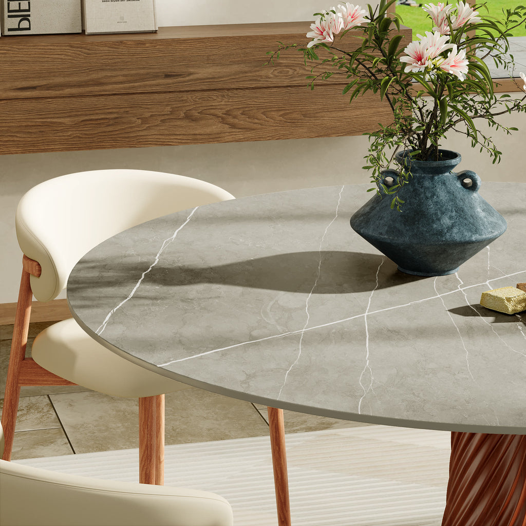 Walnut Spiral Base Dining Table with Sintered Stone Top For 2-8 - image 8