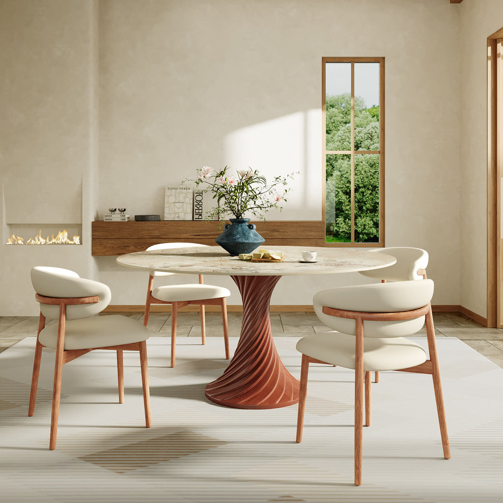 Walnut Spiral Base Dining Table with Sintered Stone Top For 2-8 - image 12