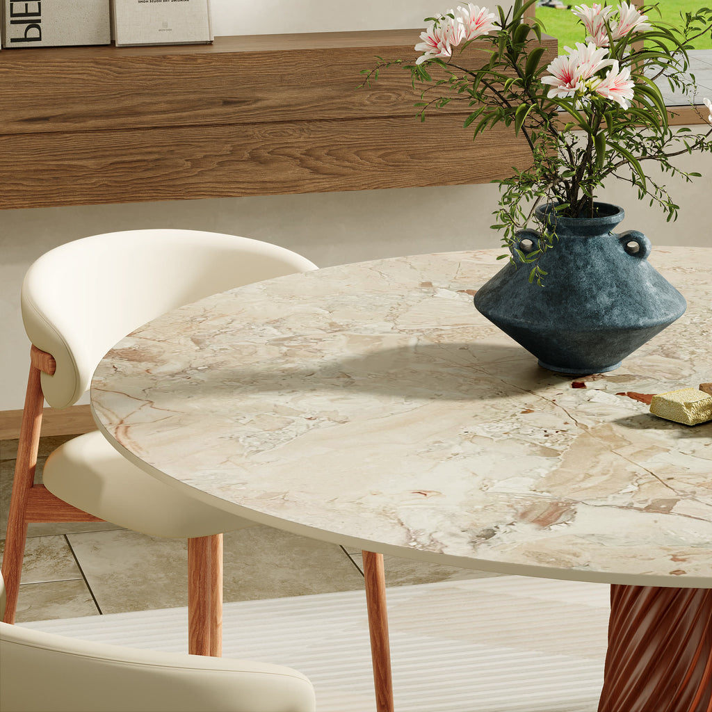 Walnut Spiral Base Dining Table with Sintered Stone Top For 2-8 - image 11