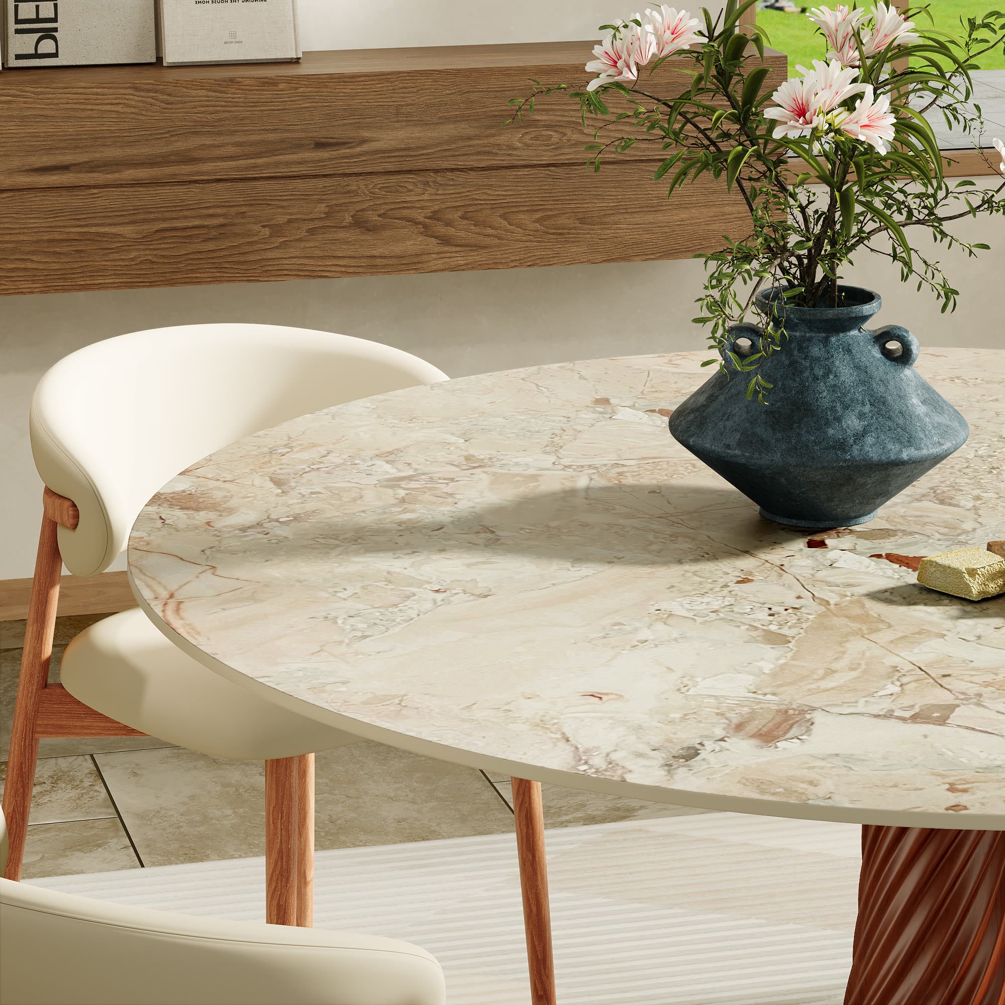 Walnut Spiral Base Dining Table with Sintered Stone Top For 2-8 - image 11