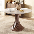 Modern Artistic Dining Table:Twisted Dark Wood Pedestal & Sintered Stone Top For 2-8 - Snowy White - 59" Table - image 0