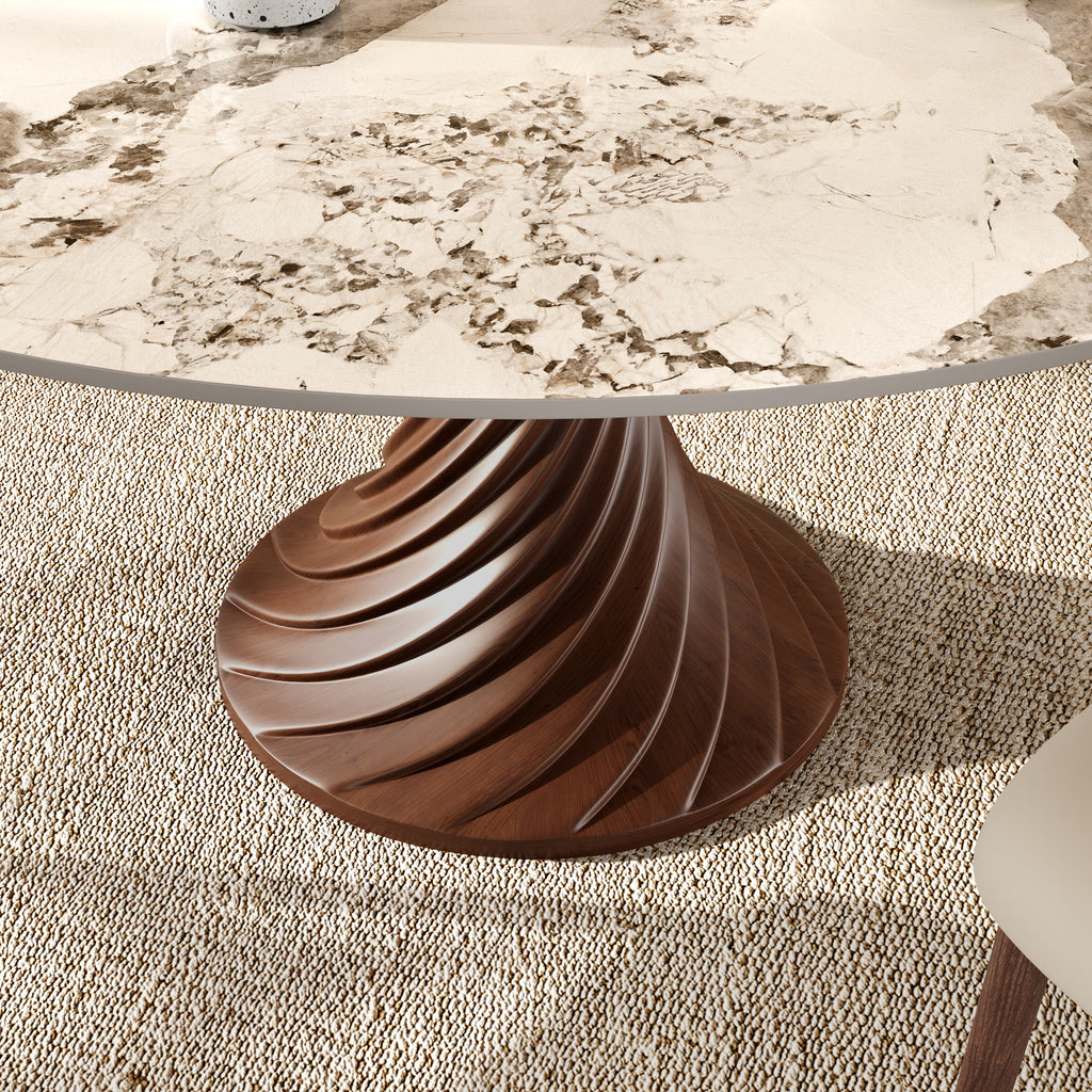 Modern Artistic Dining Table:Twisted Dark Wood Pedestal & Sintered Stone Top For 2-8 - image 6