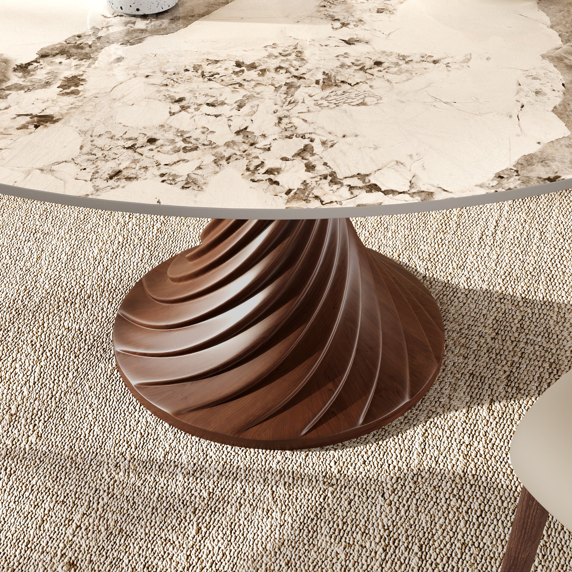 Modern Artistic Dining Table:Twisted Dark Wood Pedestal & Sintered Stone Top For 2-8 - image 6
