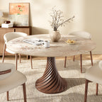 Modern Artistic Dining Table:Twisted Dark Wood Pedestal & Sintered Stone Top For 2-8 - Creamy - 59" Table - image 9