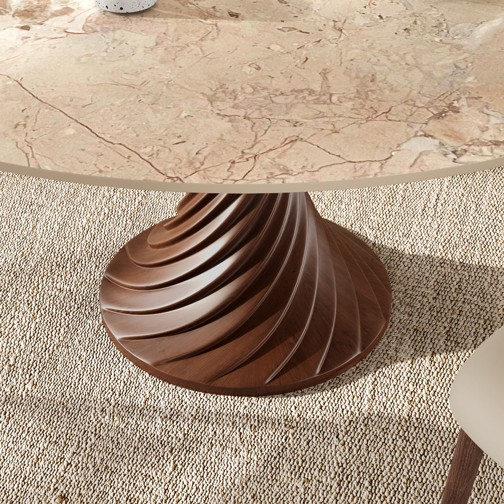 Modern Artistic Dining Table:Twisted Dark Wood Pedestal & Sintered Stone Top For 2-8 - image 11