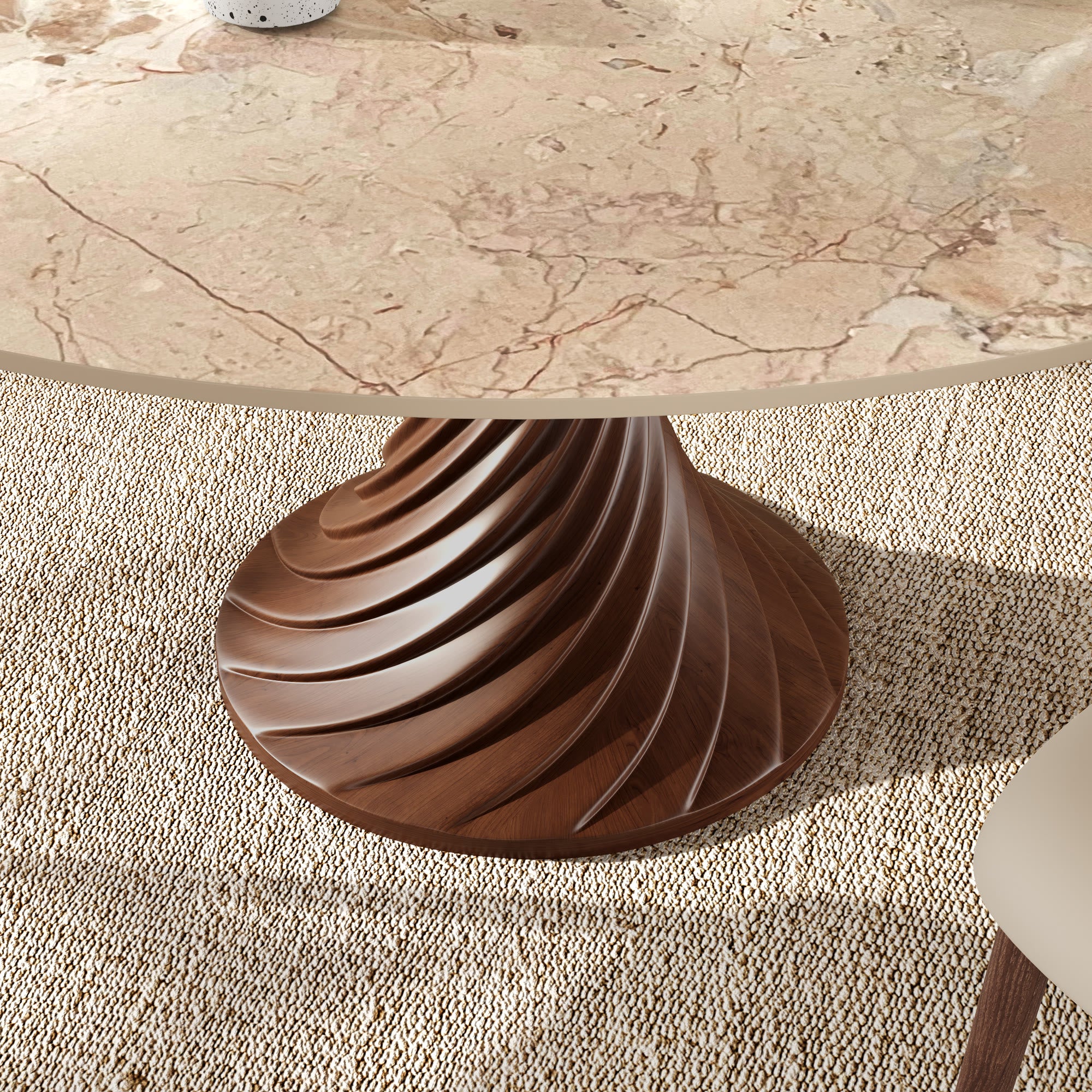 Modern Artistic Dining Table:Twisted Dark Wood Pedestal & Sintered Stone Top For 2-8 - image 11