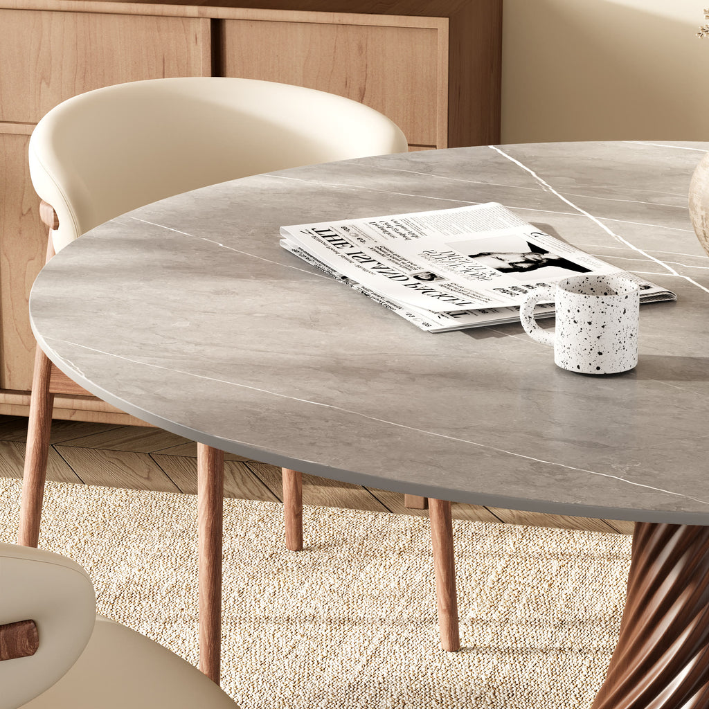 Modern Artistic Dining Table:Twisted Dark Wood Pedestal & Sintered Stone Top For 2-8 - image 14