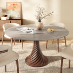 Modern Artistic Dining Table:Twisted Dark Wood Pedestal & Sintered Stone Top For 2-8 - Gray - 59" Table - image 13